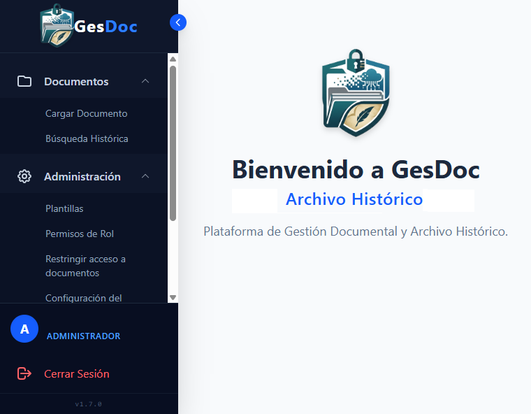 Captura de pantalla del sistema GesDoc